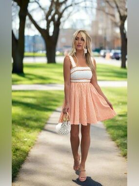 Pink Birch Boutique Marley Gingham Empire Waist Dress Size S